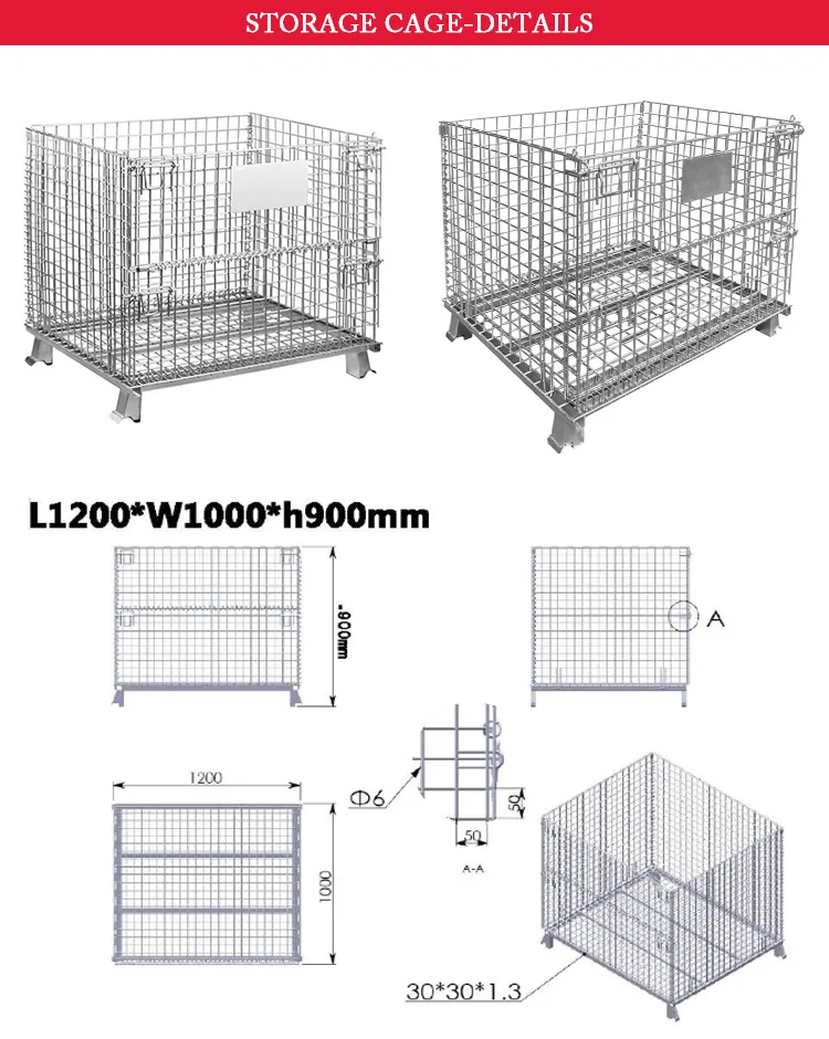 Folding Wire Mesh Container, 1200 x 1000 mm, detail 2