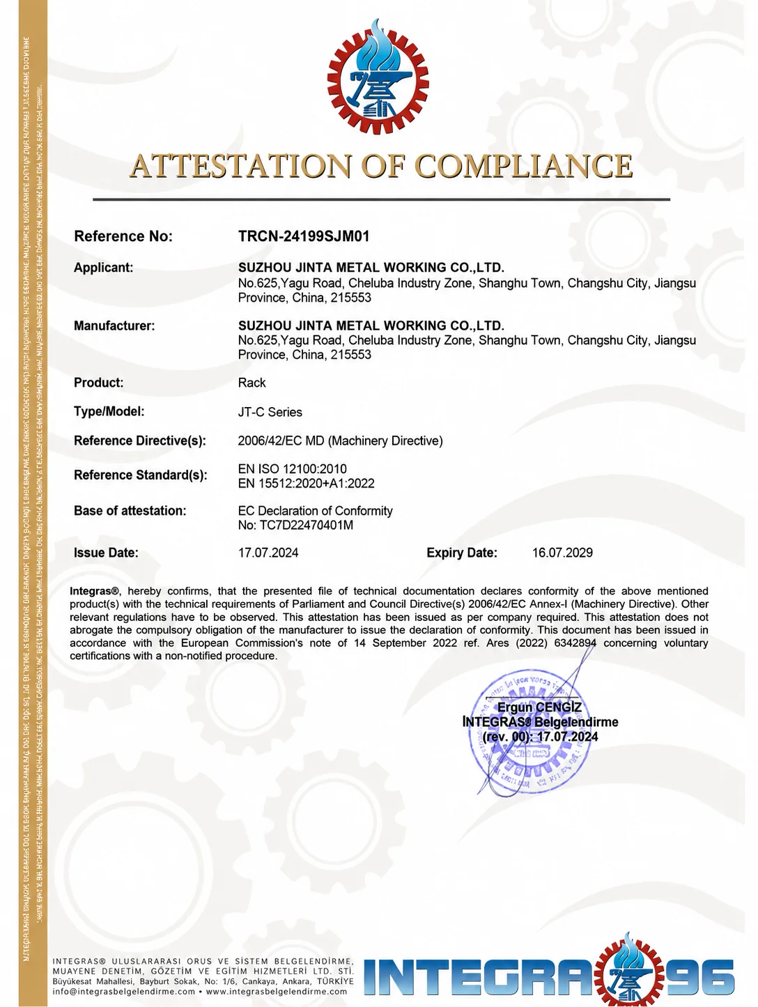 Quality Cert – Jinta Display